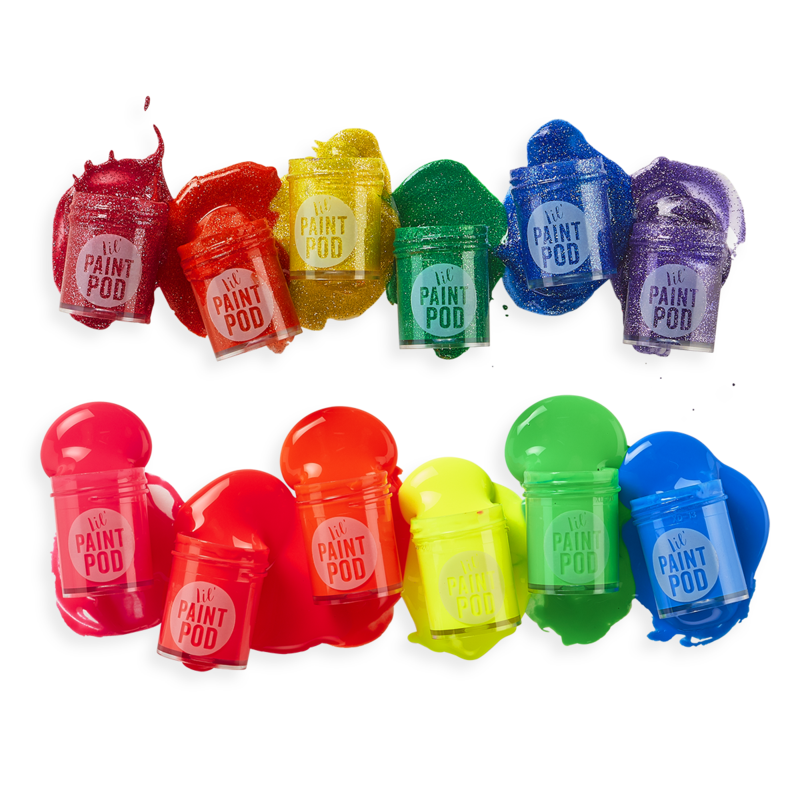 Stockist of Ooly's Lil Poster Paint Pods in Neon & Glitter.  Features 6 neon color paints and 6 glitter paints with paint brush.