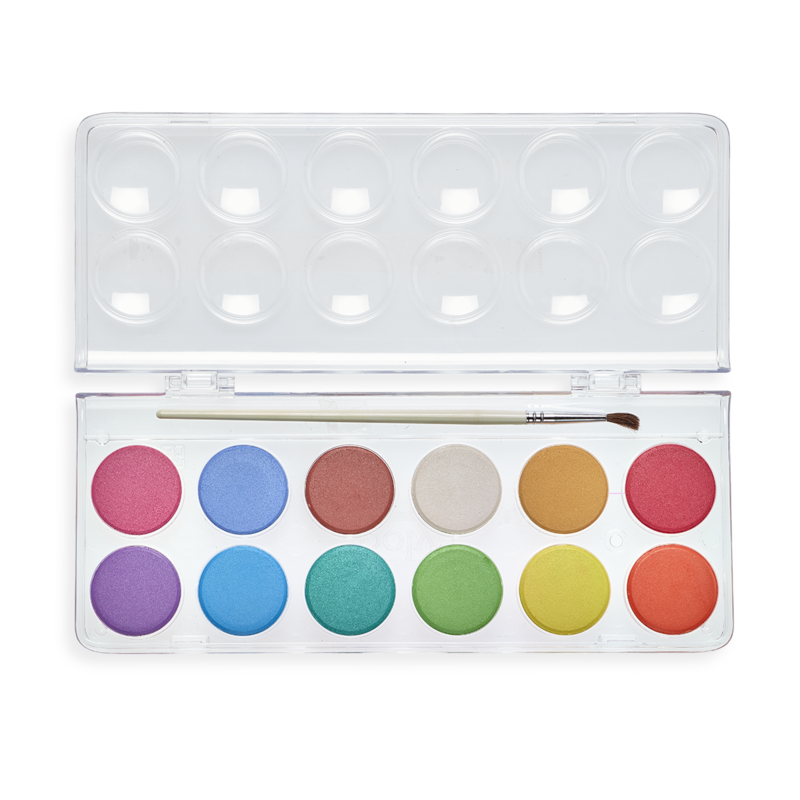 Stockist of Ooly's set of 12 Pearlescent watercolor paints. Comes in handy case with brush.