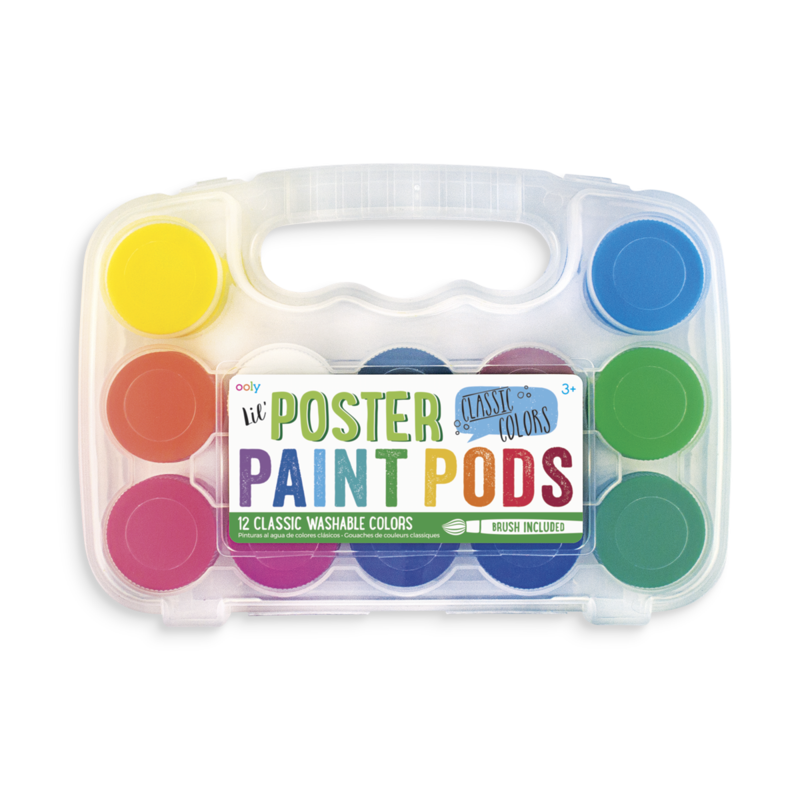 Stockist of Ooly's Lil Poster Paint Pods in Neon & Glitter.  Features 12 classic washable paints  with paint brush.