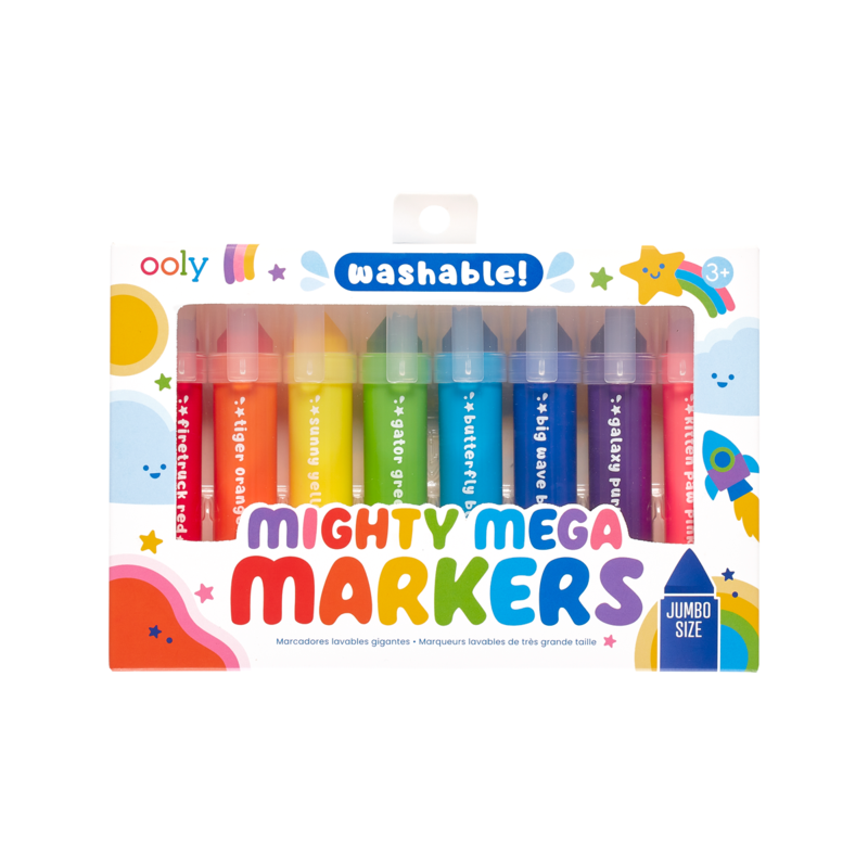 Stockist of Ooly's set of 8 washable Mighty Mega Markers in classic colors.