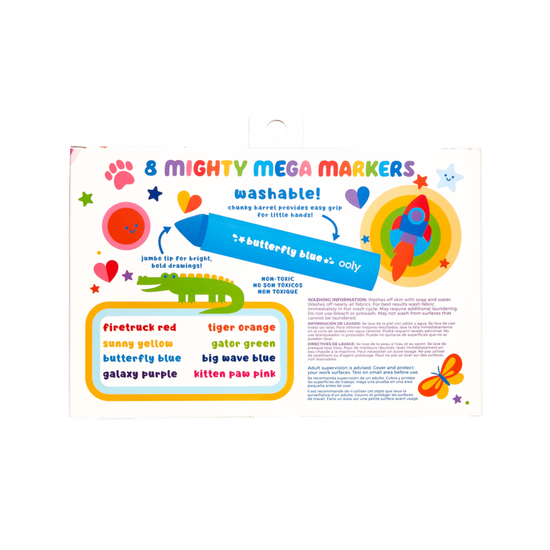 Stockist of Ooly's set of 8 washable Mighty Mega Markers in classic colors.