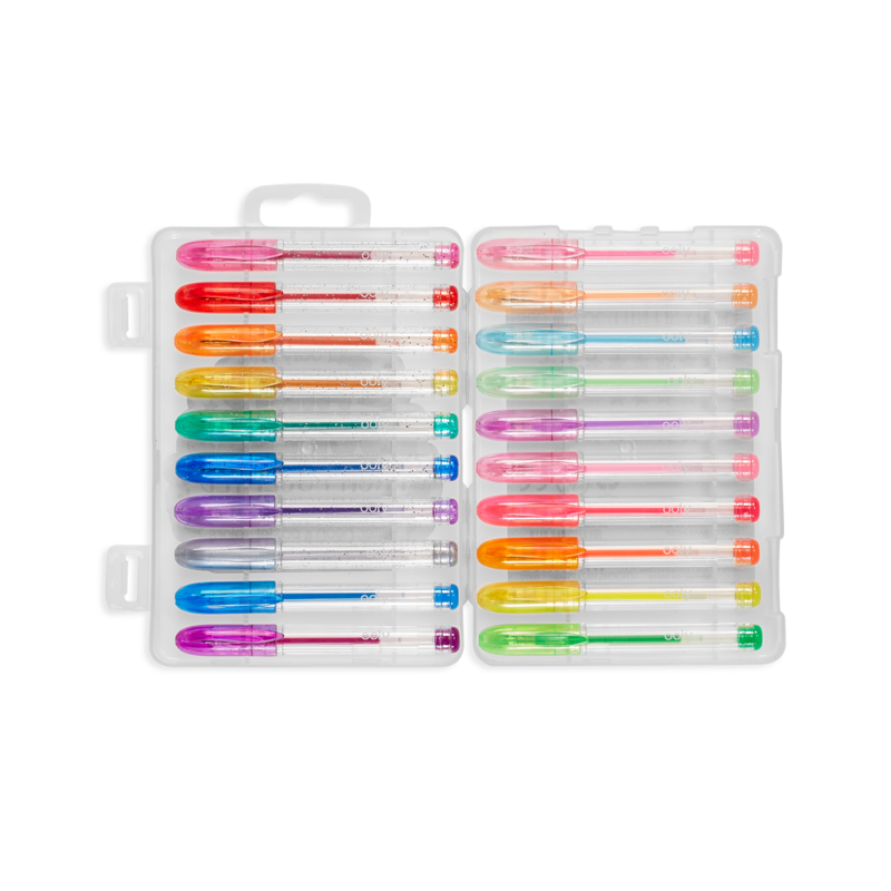 Stockist of Ooly's set of 20 Mini Doodlers Fruity Scented gel pens. Features 10 glitter gel pens, 5 neon gel pens and 5 pastel gel pens.