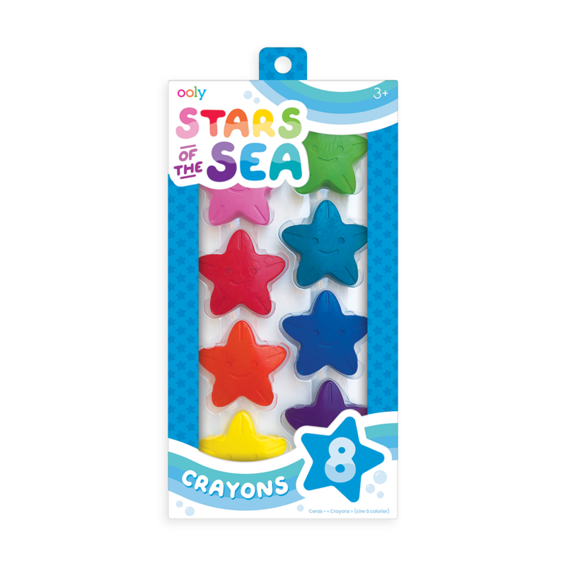 Stockist of Ooly. Set of 8 star shaped wax crayons in classic colors.