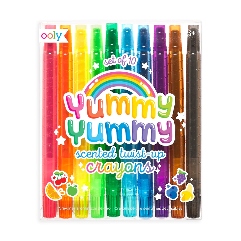 Stockist of Ooly's Yummy Yummy Scented Twist-up Crayons.  Set of 10