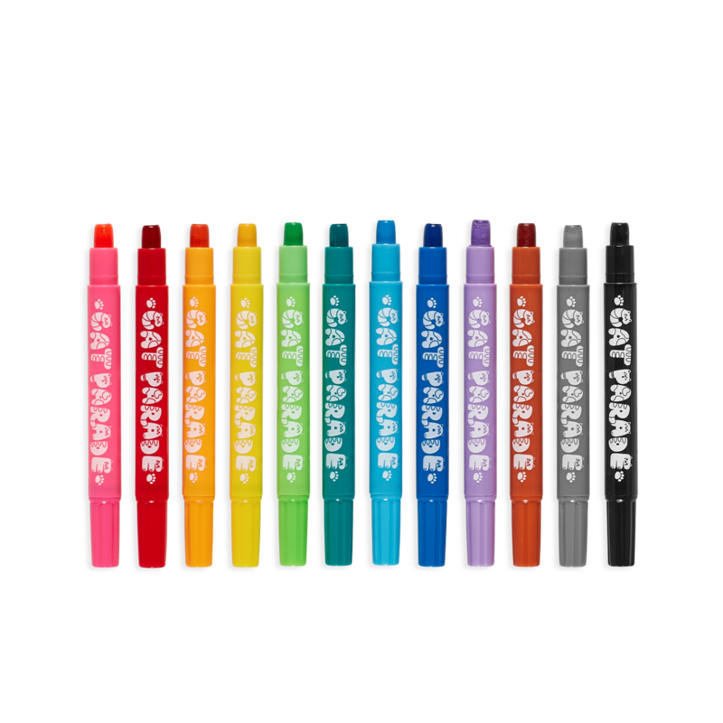 Stockist of Ooly's set of 12 twist up watercolor Cat Parade gel crayons.  12 classic colors.
