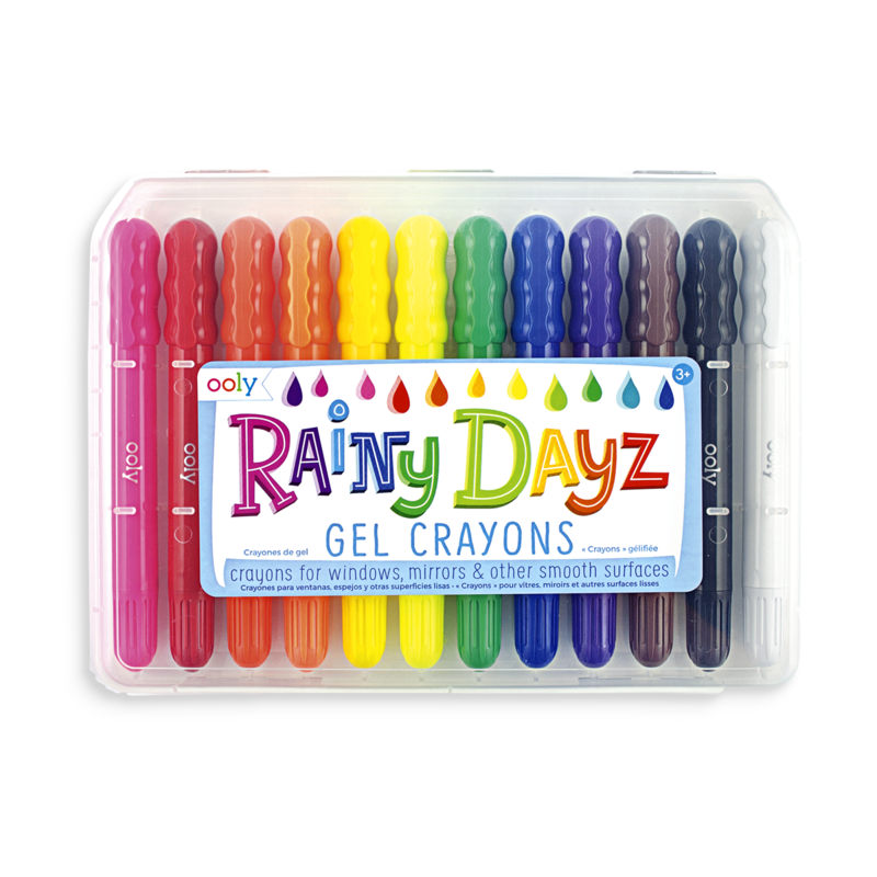US stockist of Ooly Rainy Dayz Gel Crayons.  Contains set of 12 gel crayons that can write on glass surfaces, mirrors and paper!
