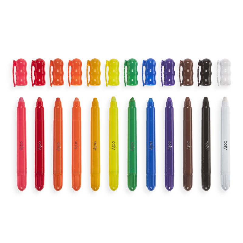 US stockist of Ooly Rainy Dayz Gel Crayons.  Contains set of 12 gel crayons that can write on glass surfaces, mirrors and paper!