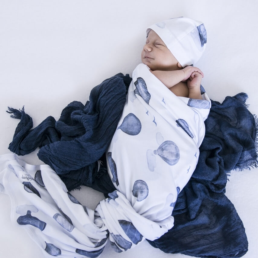 US stockist of Snuggle Hunny Kids cloud chaser jersey wrap + beanie set