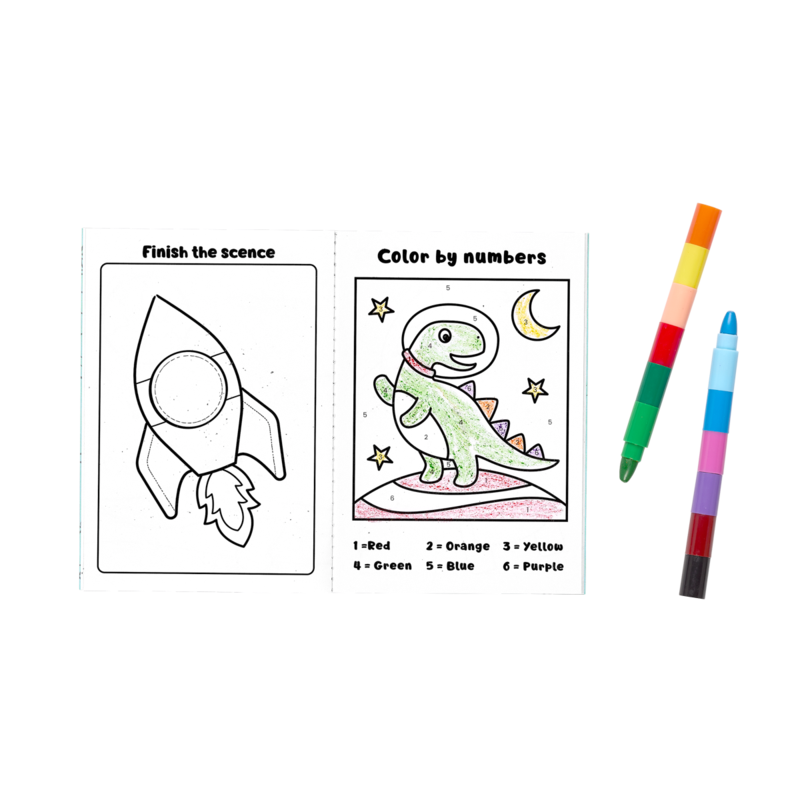 Stockist of Ooly's dinosaurs in space, mini traveller coloring and activity kit.