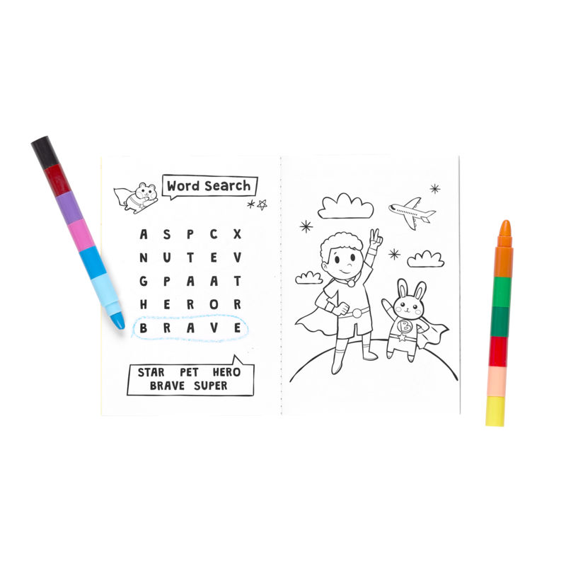 Stockist of Ooly's super kids and pets, mini traveller coloring + activity kit.