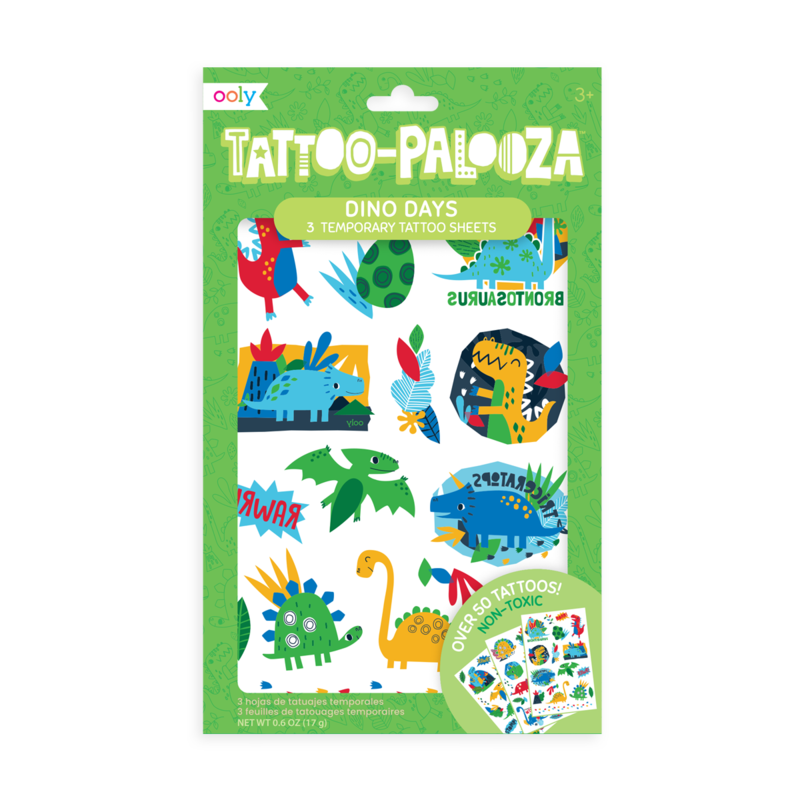 Stockist of Ooly's Dino Days temporary tattoos.