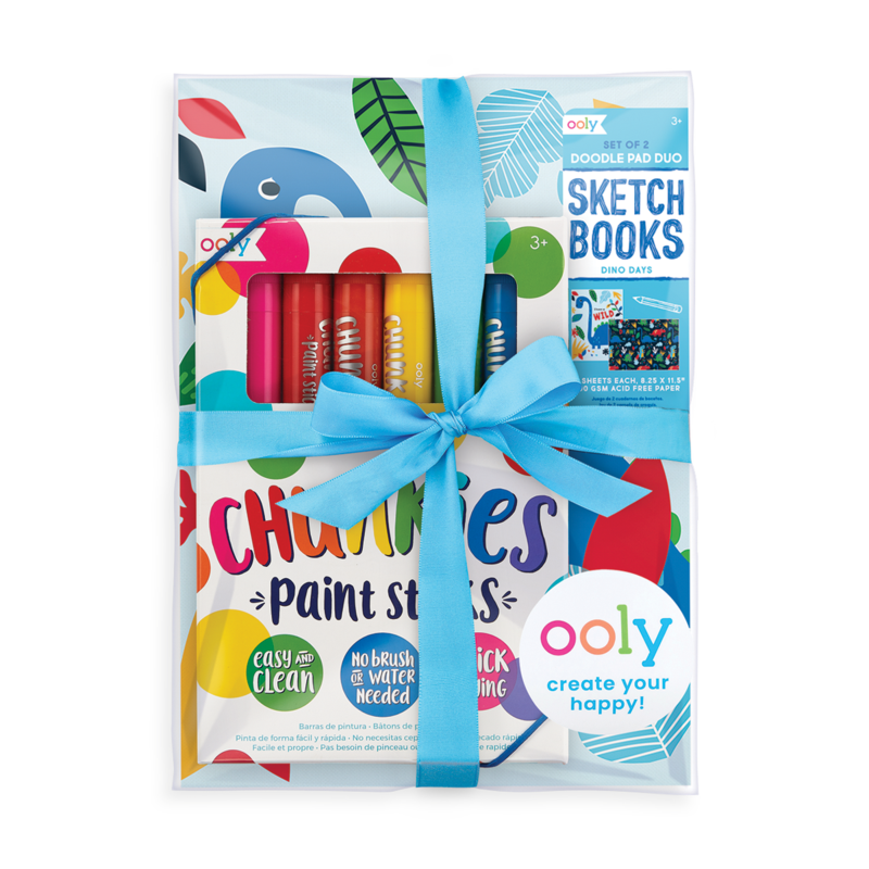 Stockist of Ooly's Budding Artist Gift Pack.  Contains 2 Doodle Pad Duo Sketch books and one set of 12 Chunkies Paint Sticks.
