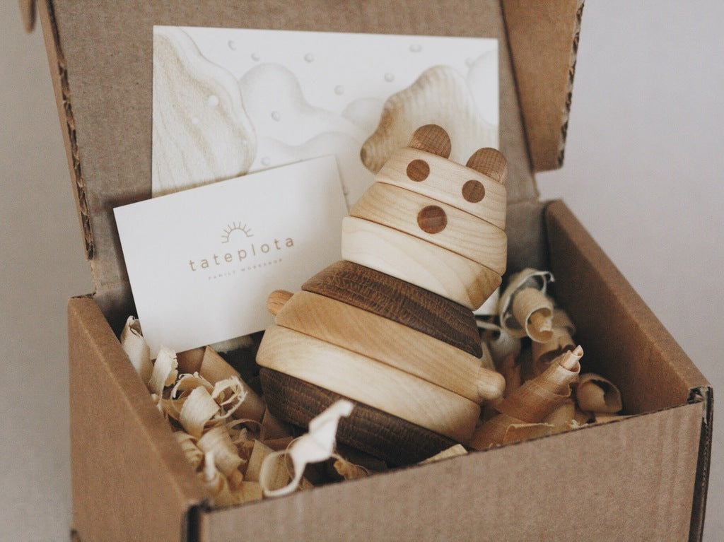 US stockist of Tateplota's handmade, wooden Cat Pyramid stacker.