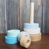 US stockist of Children of the Trees hand painted ring stacker wooden toy in blues and gold