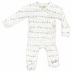 Stockist of Bonsie's rayon blend skipping stone print footie.  Top section has velcro wrap body which can be undone for skin to skin contact.  Elastic waist that can be pulled down for easy diaper changes. 