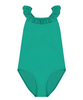 US stockist of Canopea's Alba Crossback romanic ruffle swimsuit in Baleares Green.