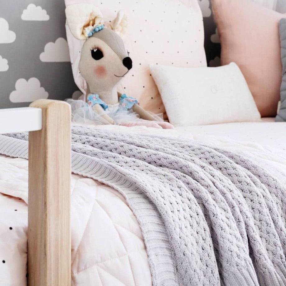 US stockist of Snuggle Hunny Kids warm grey cotton diamond blanket