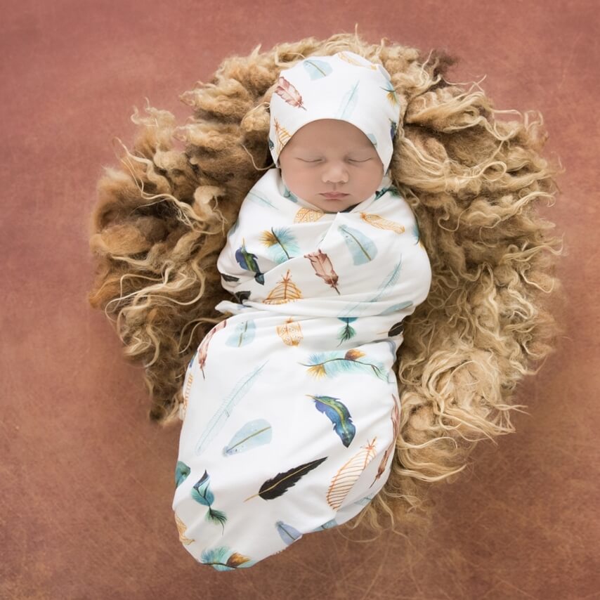 US stockist of Snuggle Hunny Kids dreamweaver jersey wrap + beanie set