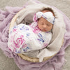 US stockist of Snuggle Hunny Kids lilac skies jersey wrap + topknot set