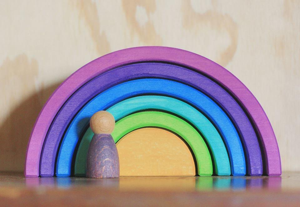 US stockist of Ocamora's 6pc Rainbow in purple.  Handmade from sustainable Linden wood in shades of purple, green, blue and yellow.