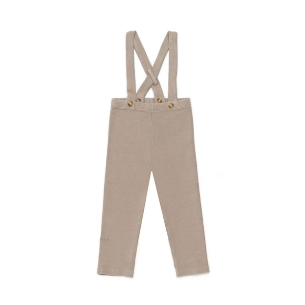 US stockist of Donsje's gender neutral, Dena ribbed suspender leggings in Dark Taupe.