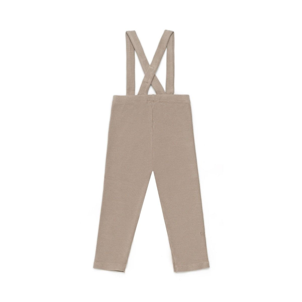 US stockist of Donsje's gender neutral, Dena ribbed suspender leggings in Dark Taupe.