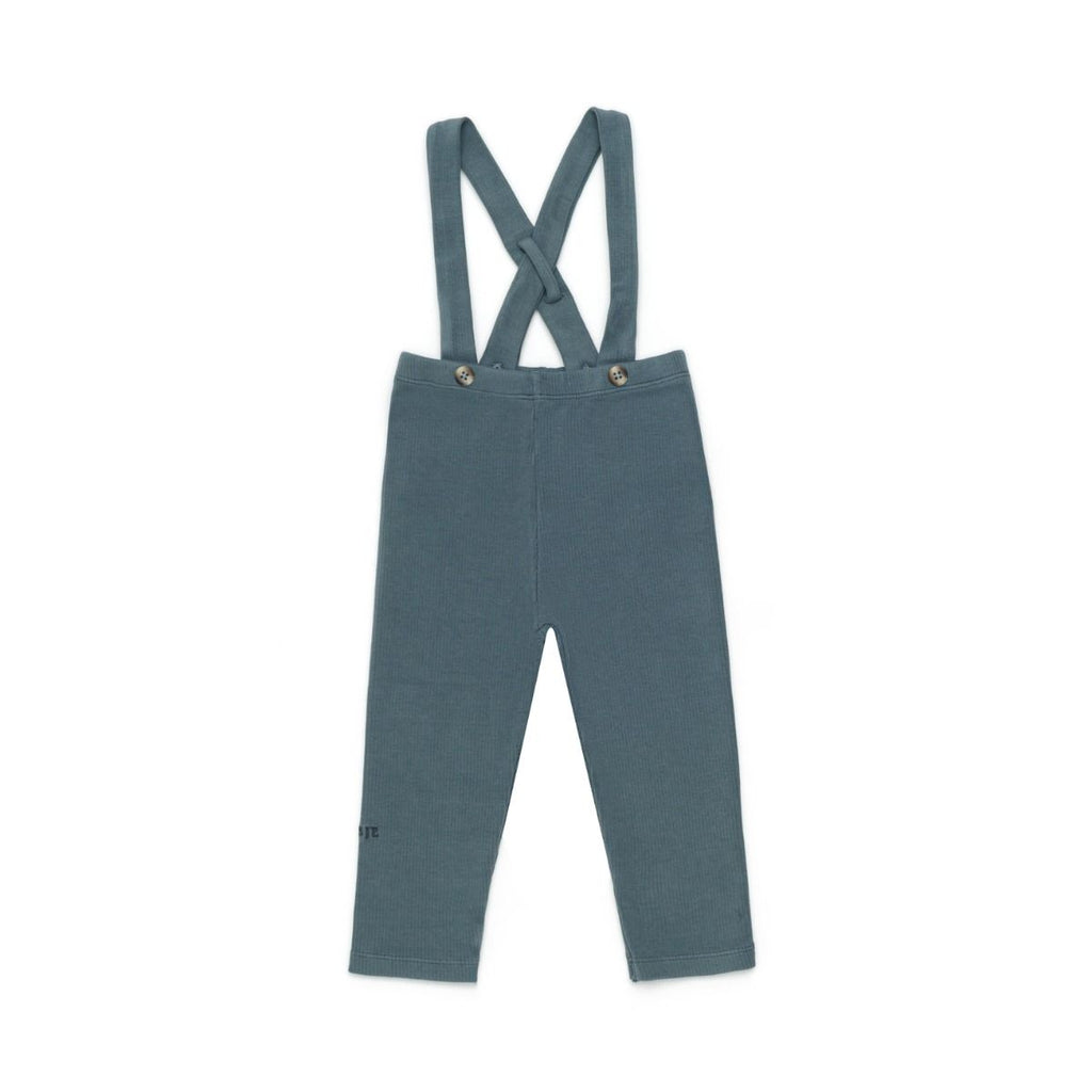 US stockist of Donsje's gender neutral, Dena ribbed suspender leggings in Dark Spruce