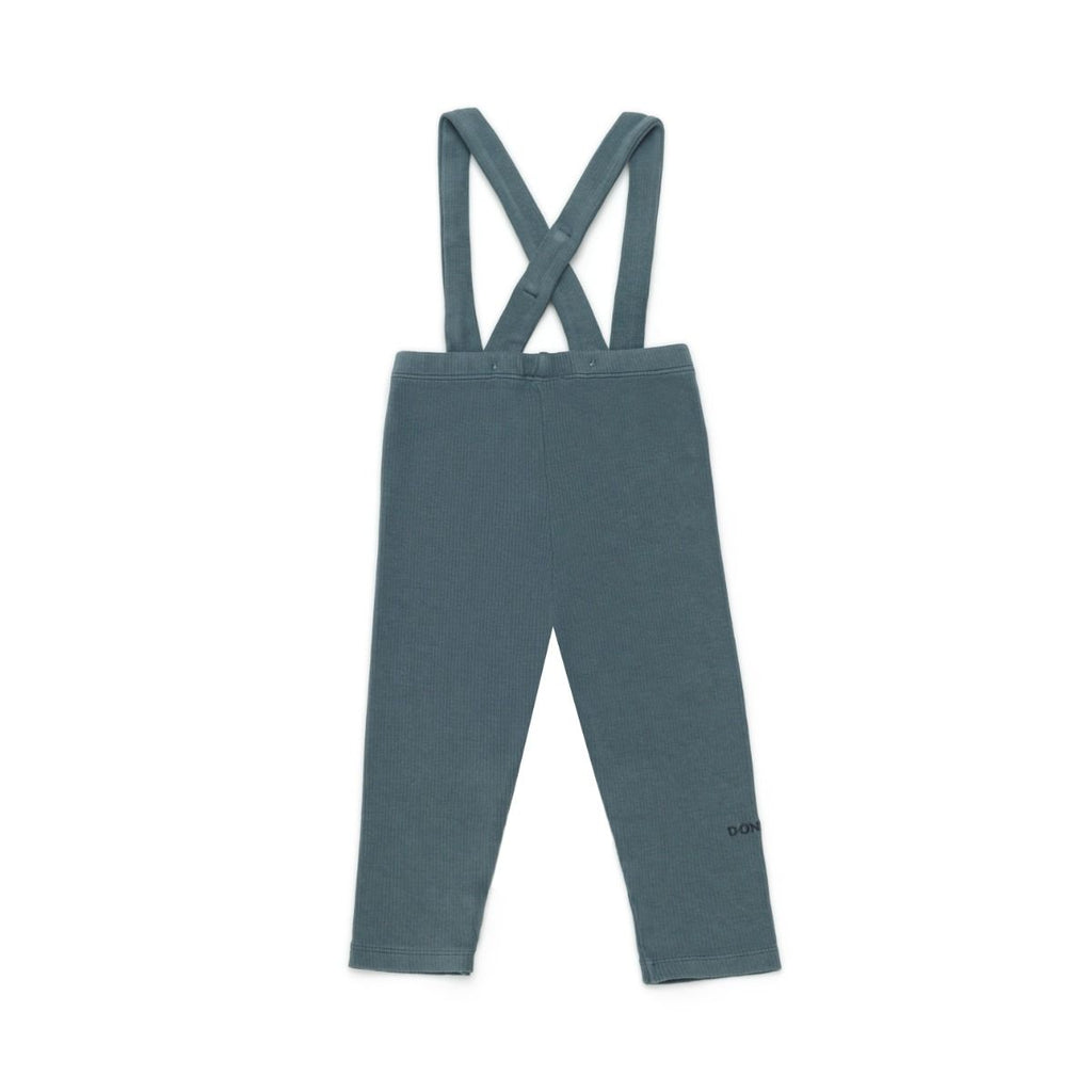 US stockist of Donsje's gender neutral, Dena ribbed suspender leggings in Dark Spruce