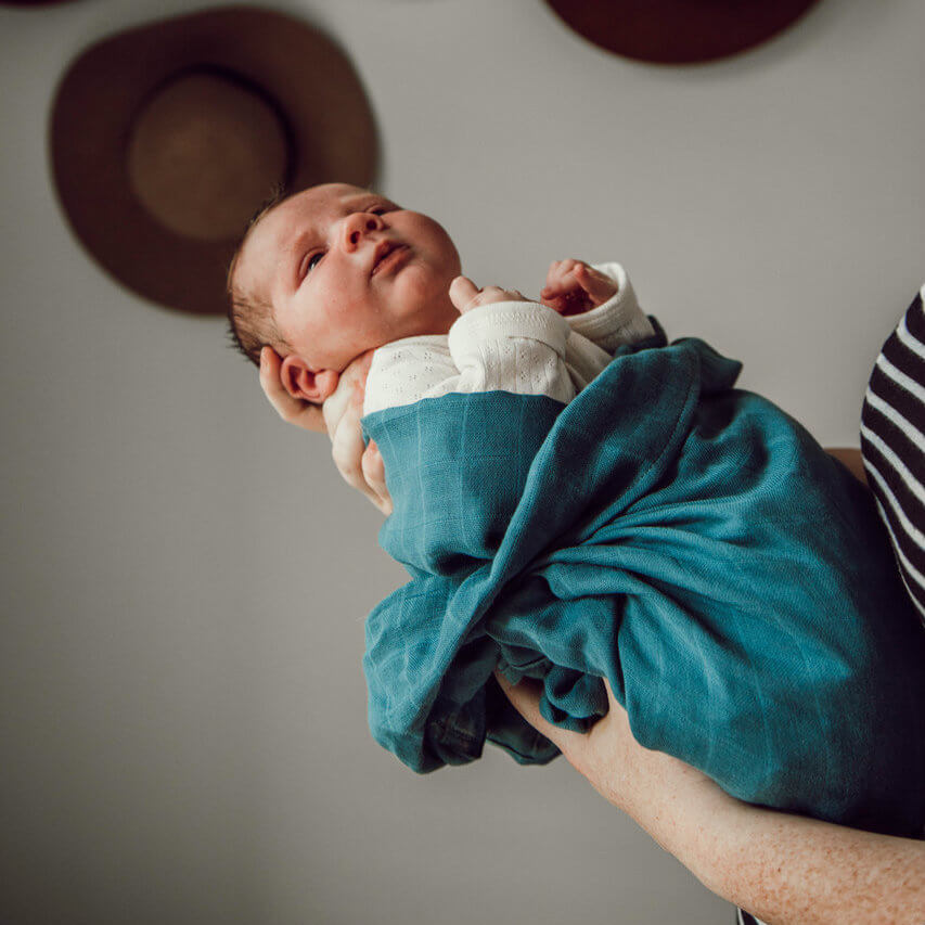 US stockist of Snuggle Hunny Kids organic muslin azure wrap