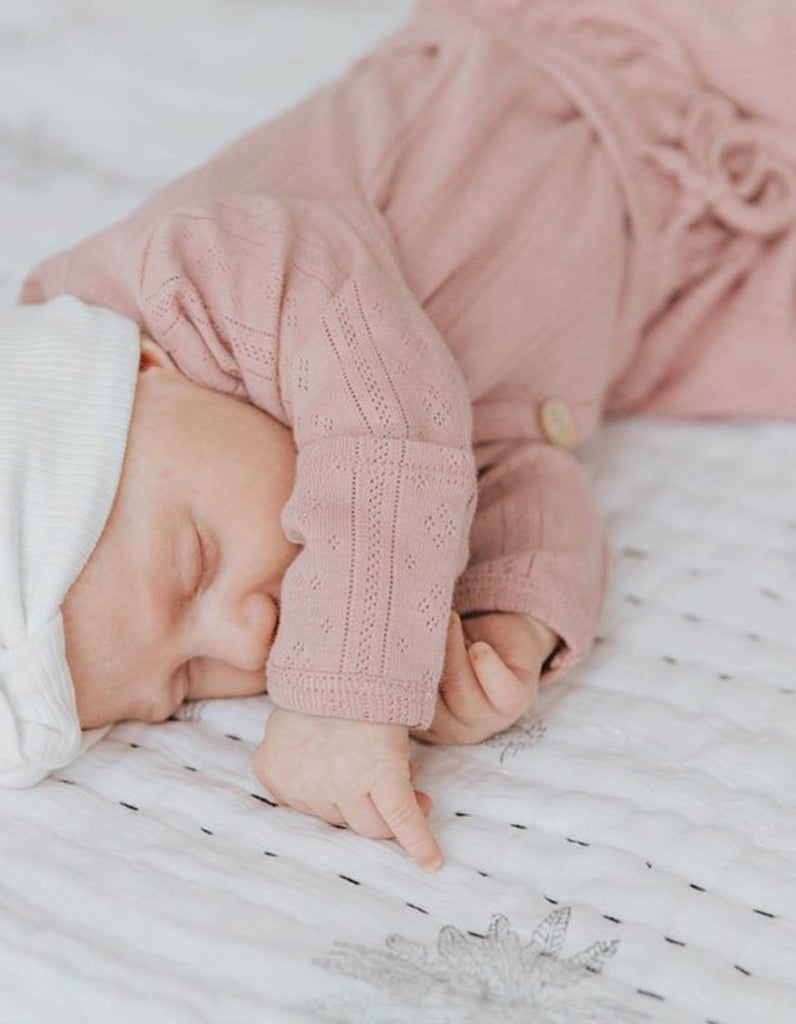 US stockist of Two Darlings Rose Pink Pointelle Rib Cotton Stretch Bodysuit