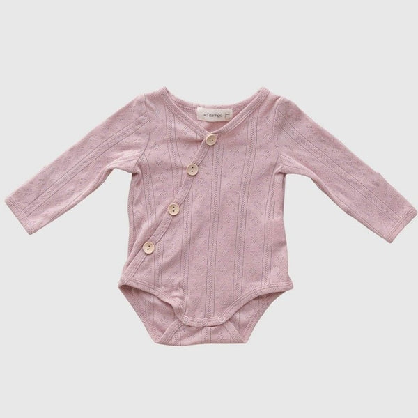 US stockist of Two Darlings Rose Pink Pointelle Rib Cotton Stretch Bodysuit