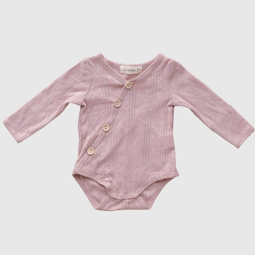 US stockist of Two Darlings Rose Pink Pointelle Rib Cotton Stretch Bodysuit
