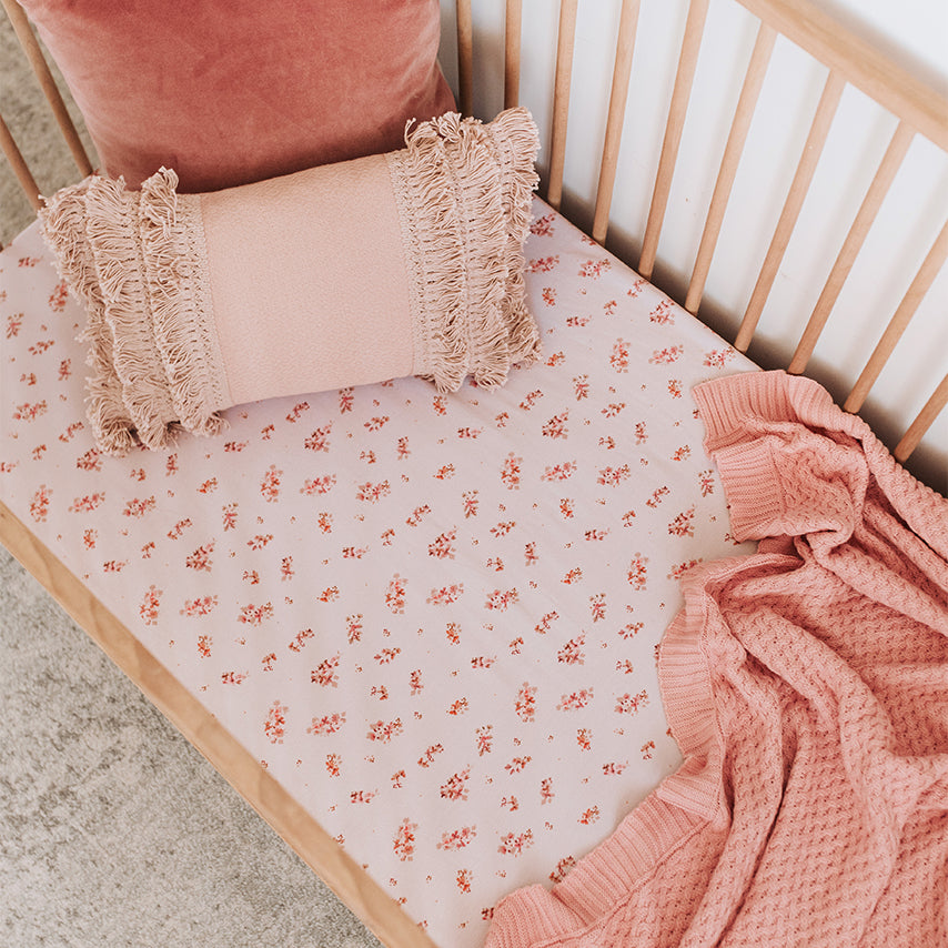 US stockist of Snuggle Hunny Kid's Esther floral crib sheet.