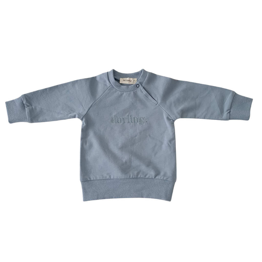 US stockist of Two Darling's cotton "Darling" sweatshirt in steel blue.