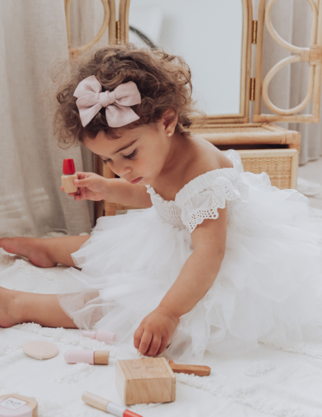 US stockist of Karibou Kids' Tiffany Tutu dress in White Cloud.