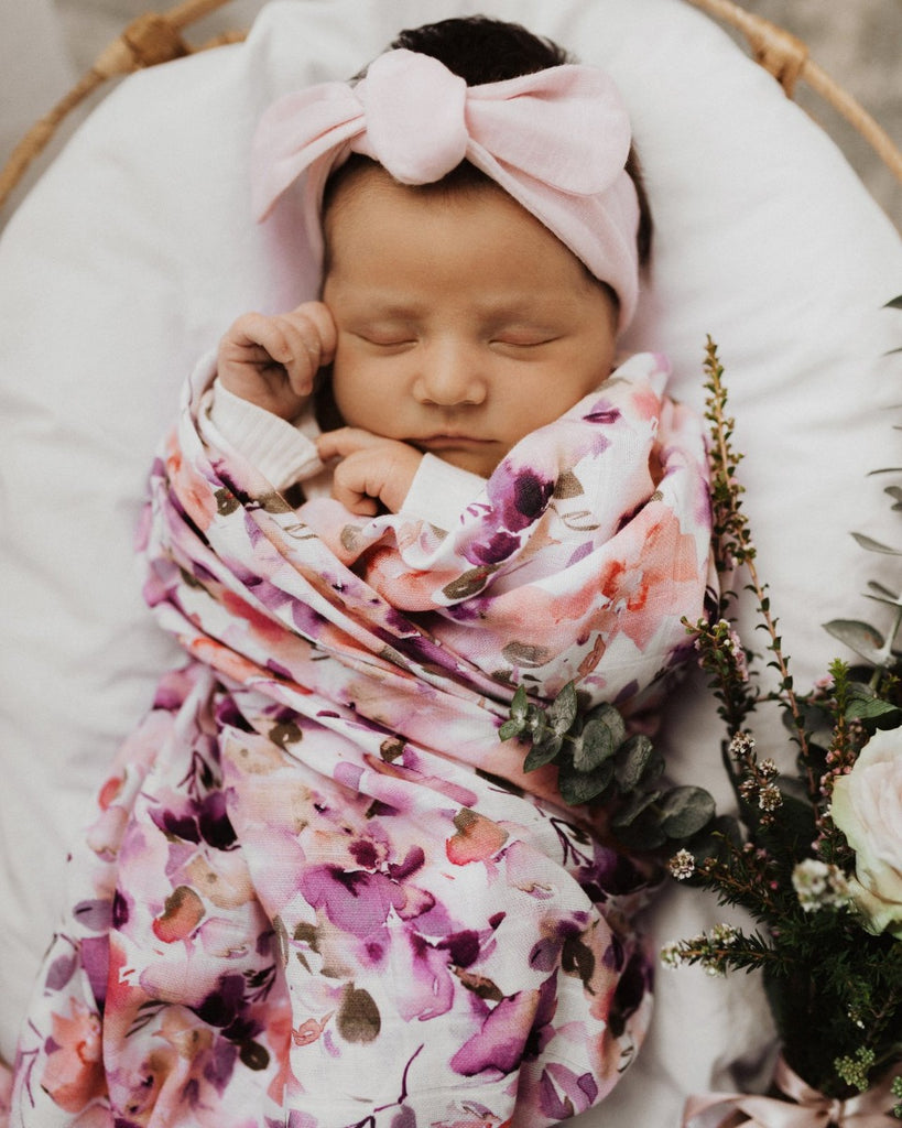 US stockist of Snuggle Hunny Kids organic muslin blushing beauty wrap