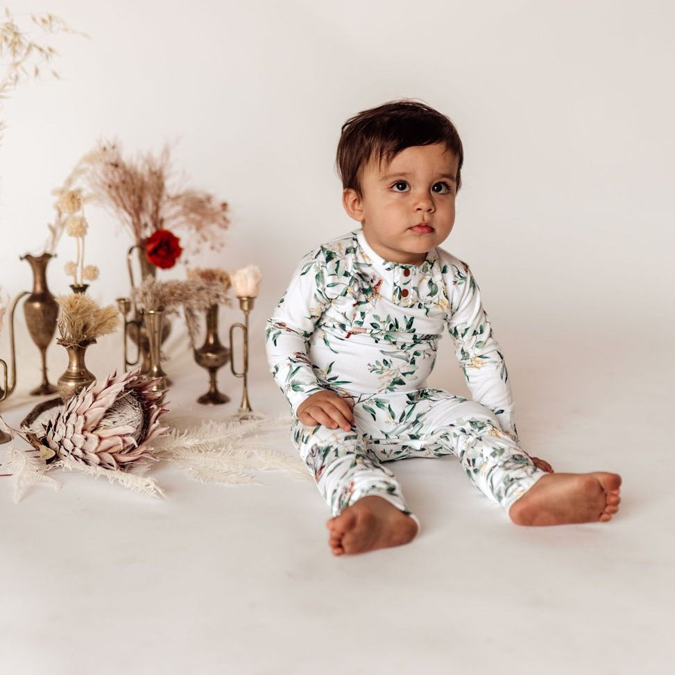 US stockist of Snuggle Hunny Kid's organic cotton jersey, eucalypt zip footed sleeper.