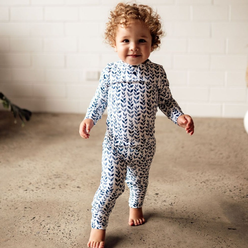 US stockist of Snuggle Hunny Kid's organic cotton jersey, nightshade zip footed sleeper.