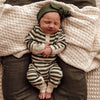 US stockist of Snuggle Hunny Kid's olive stripe zip growsuit.