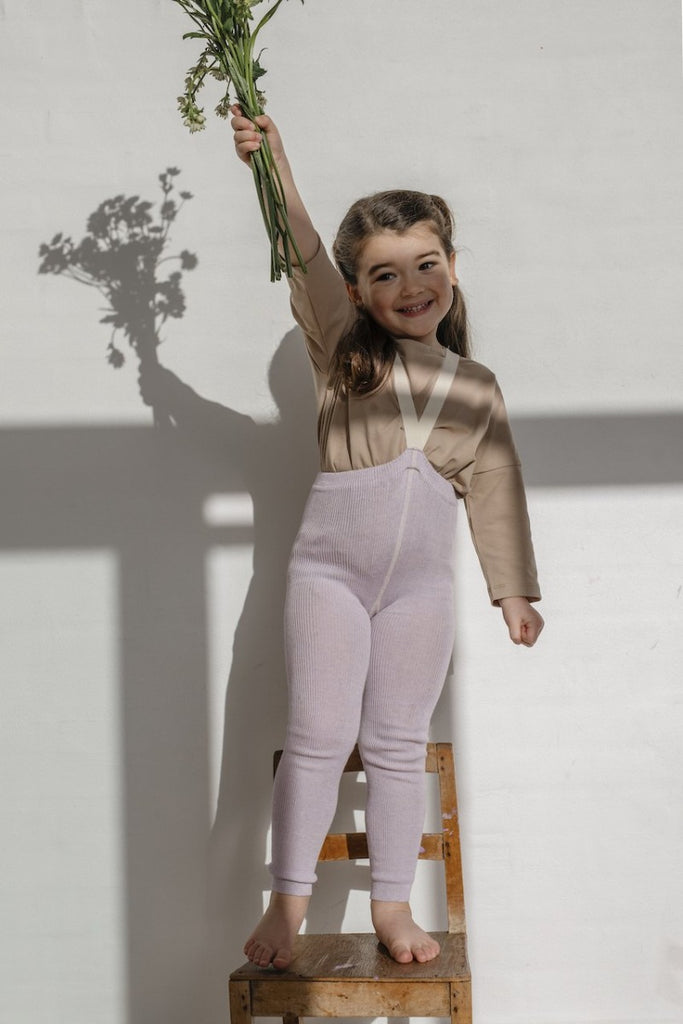 US stockist of Silly Silas' Cotton Footless tights in Creamy Lavender.