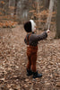 US stockist of Silly Silas' gender neutral, footed Teddy tights in Cinnamon.  Made from 100% okeo tex cotton with retro braces.