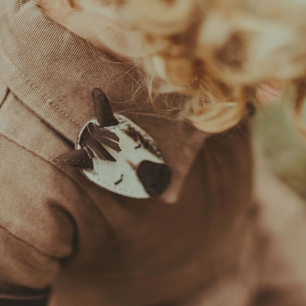 US stockist of Donsje's handmade leather Zebra Josy hair clip.