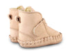 US stockist of Donsje's Powder pink nubuck baby shoes with Mace faux fur lining.  Velcro braided fastening - soft sole under 12mths.
