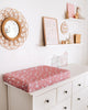 US stockist of Snuggle Hunny Kid's Daisy stretch cotton jersey bassinet sheet. Dusky pink color with white daisy print which can also be used as a changing mat cover.