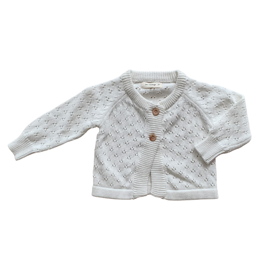 US stockist of Two Darling's gender neutral, cotton milk knit baby cardigan.