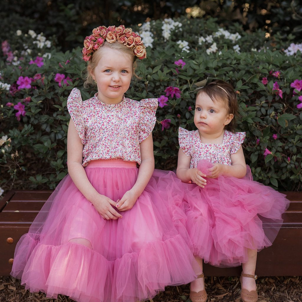 US stockist of Aubrie Romantic Ruffle Tulle Tutu Skirt in Vintage Rose