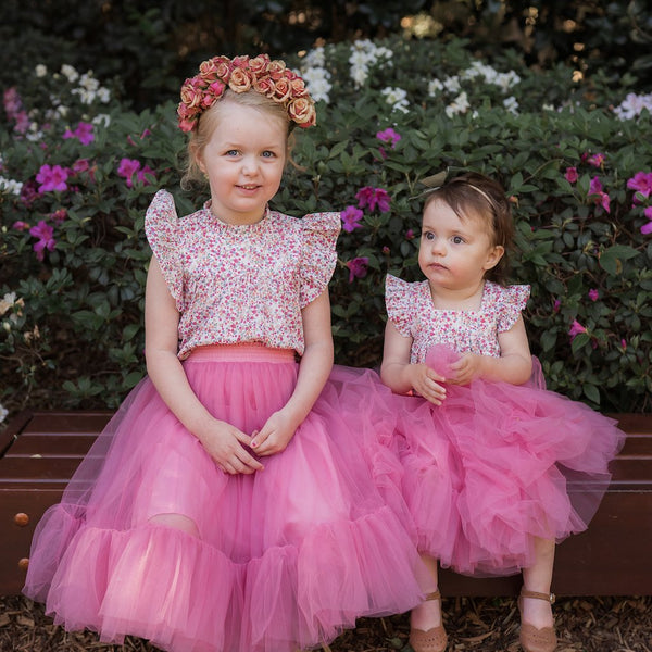 US stockist of Aubrie Romantic Ruffle Tulle Tutu Skirt in Vintage Rose