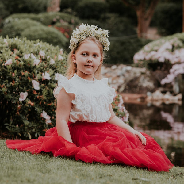US stockist of Aubrie Romantic Ruffle Tutu Skirt in Cherry Tulle 