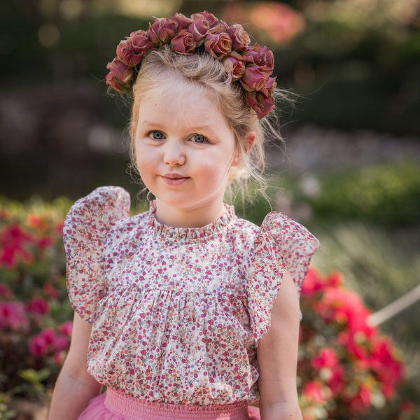 US Stockist of Aubrie Sakura Smock Top in Forget Me Not Floral