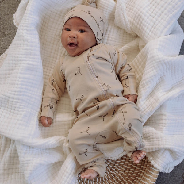 US stockist of Buck & Baa's gender neutral, organic cotton Maple zip romper.